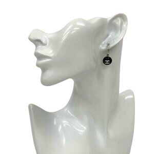 CHANEL Authentic Black Logo Earrings